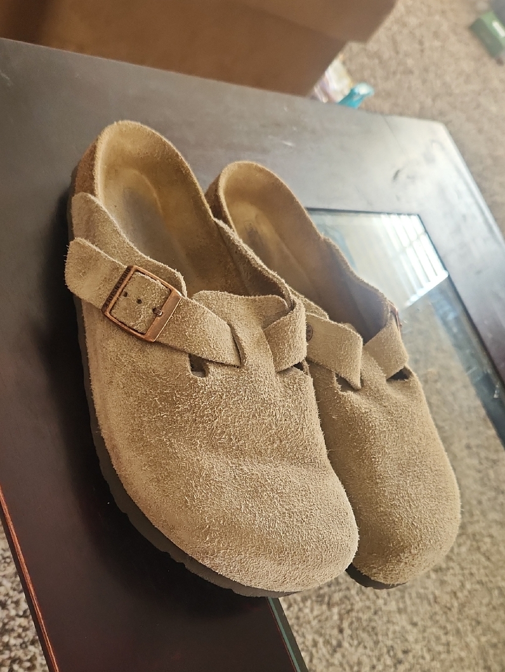 Birkenstock Suede Clogs in Light Tan